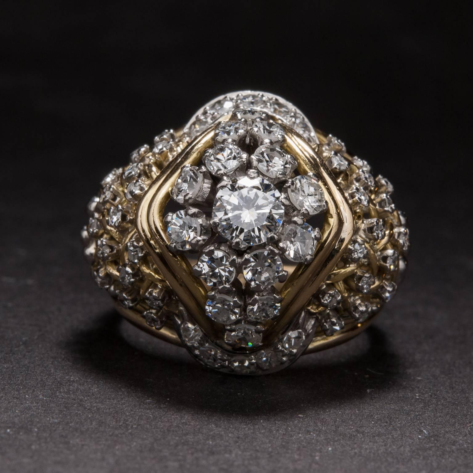 Women's 1940s Cluster Diamond and Gold Ring For Sale