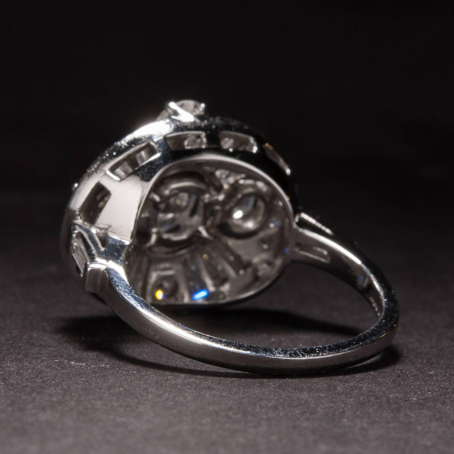 Women's or Men's 1940s Retro Diamond and Platinum Ring For Sale