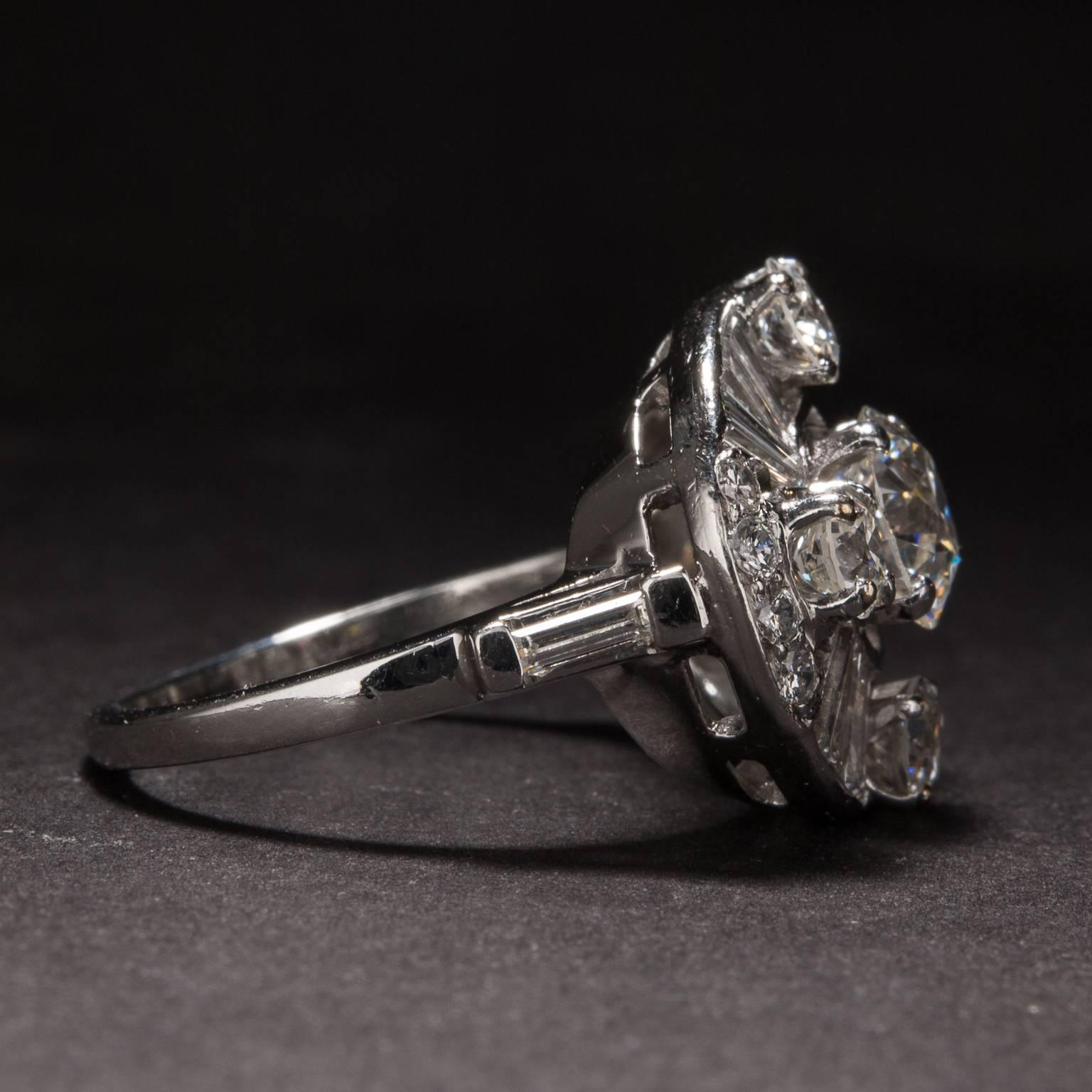 1940s Retro Diamond and Platinum Ring In Excellent Condition For Sale In Carmel, CA