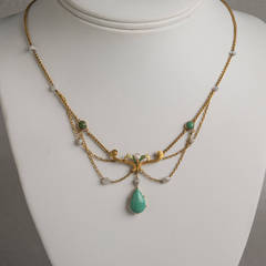 Art Nouveau Turquoise, Enamel and Pearl Necklace