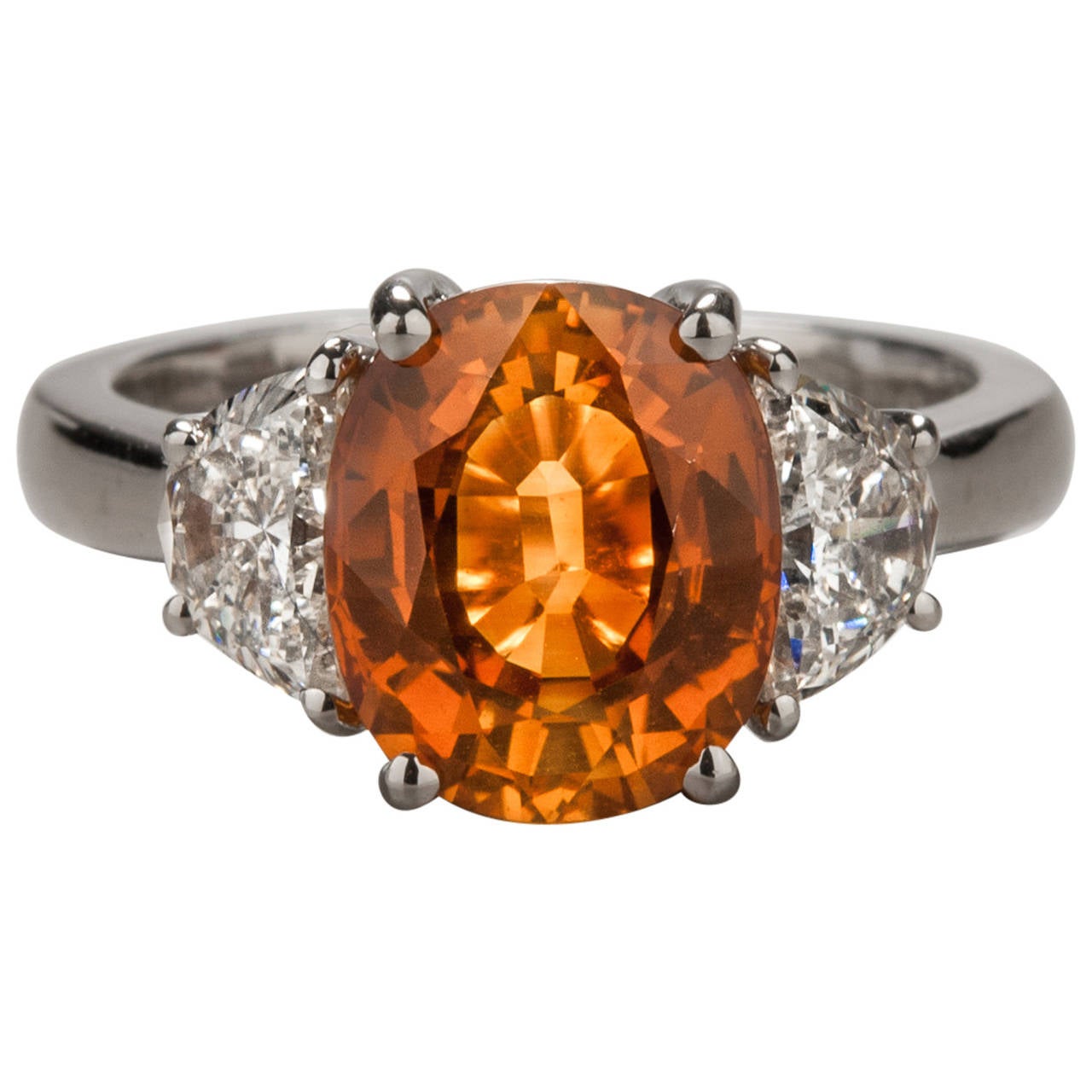 4.97ct Orange Sapphire, Diamond and White Gold Ring For Sale