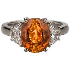 4.97ct Orange Sapphire, Diamond and White Gold Ring