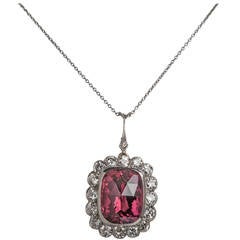 8.61 Carat Rubelite Tourmaline Diamond Gold Pendant