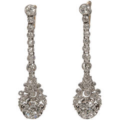 Edwardian 5.08 Carat Diamond Platinum Dangle Earrings
