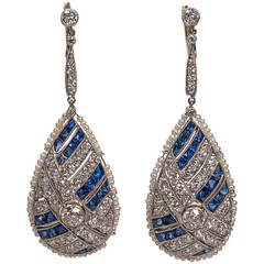 Retro Diamond, Sapphire and Seed Pearl Earrings