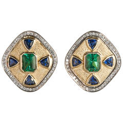 1970s Tourmaline Sapphire Diamond Gold Earrings 3