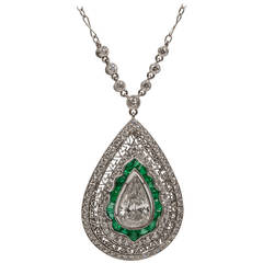 Art Deco Style Diamond, Emerald and Platinum Necklace