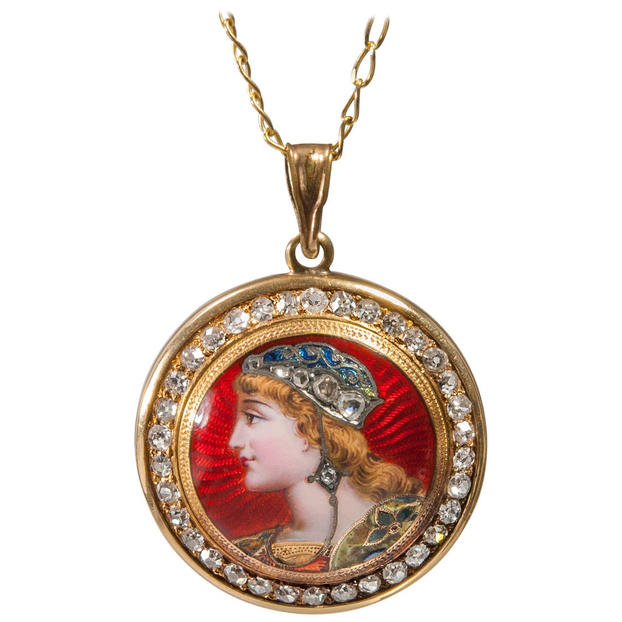 1900s Swiss Diamond, Enamel and Gold Pendant For Sale at 1stDibs