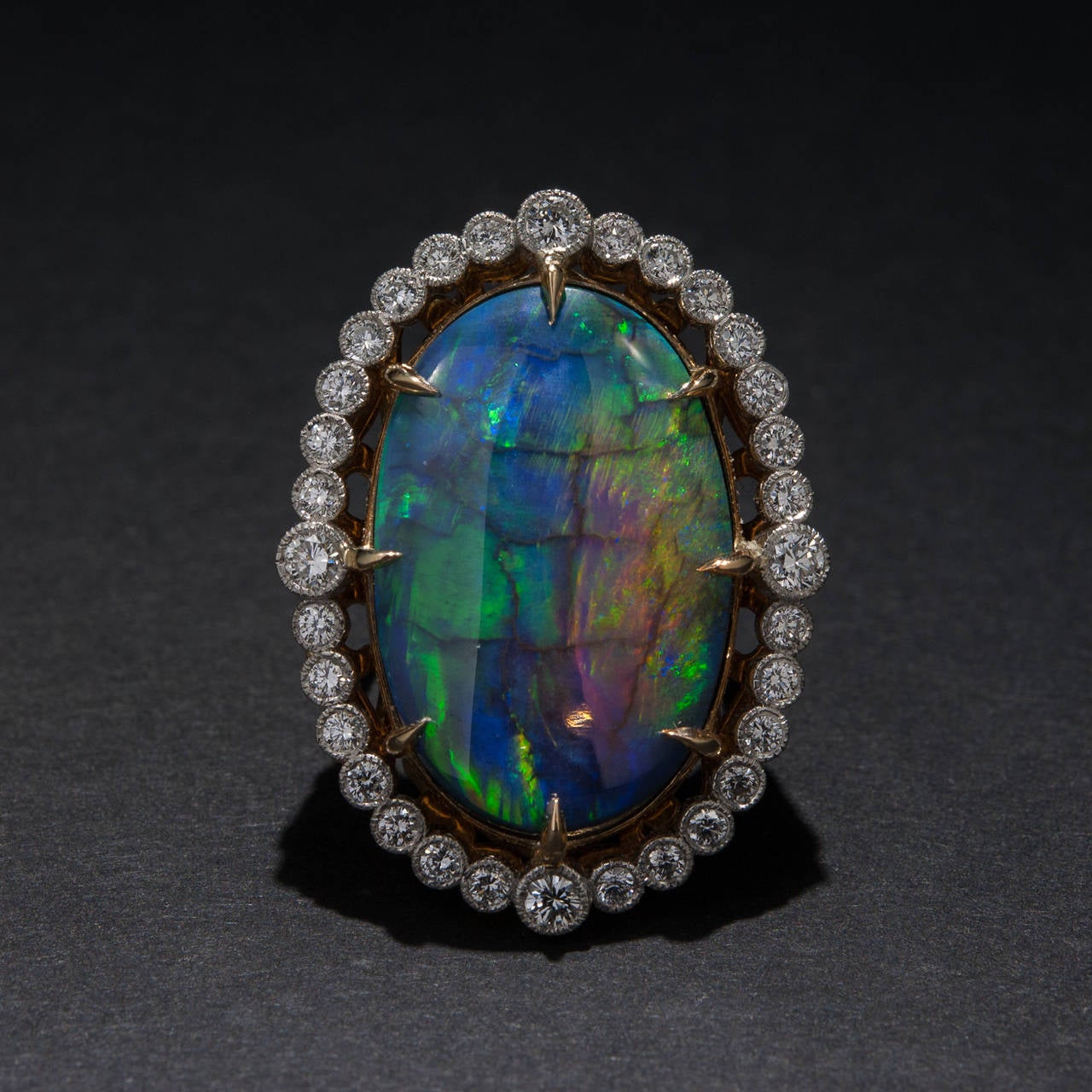 1960s 16.10 Carat Opal Diamond Gold Platinum Ring
