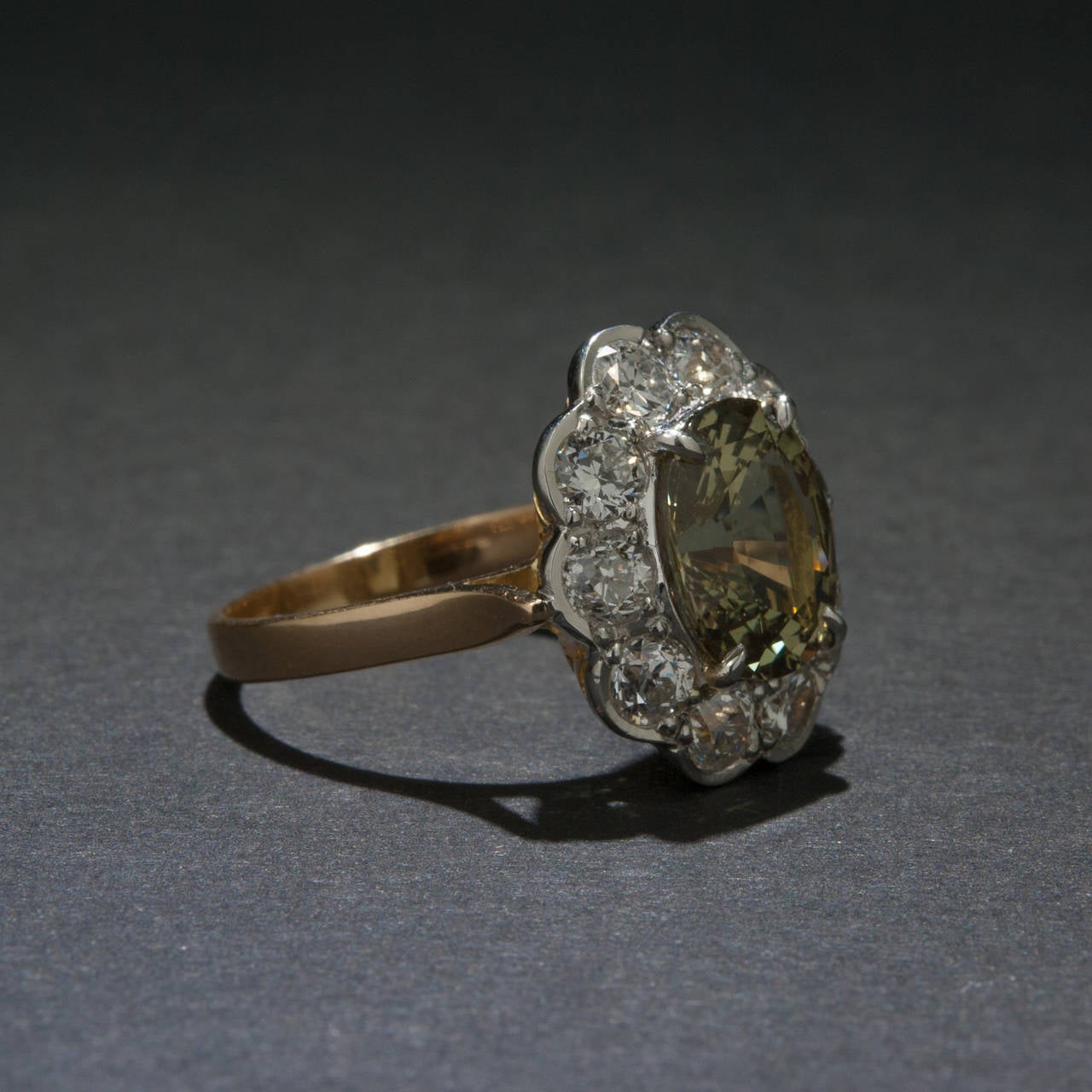3.23 Carat GIA Cert Alexandrite Diamond Gold Platinum Cocktail Ring In Excellent Condition For Sale In Carmel, CA