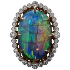 1960s 16.10 Carat Opal Diamond Gold Platinum Ring