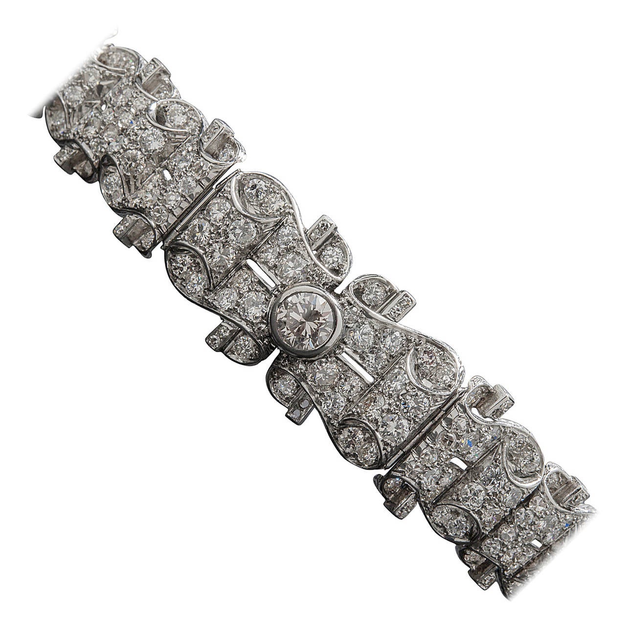 Retro Diamond and Platinum Bracelet For Sale