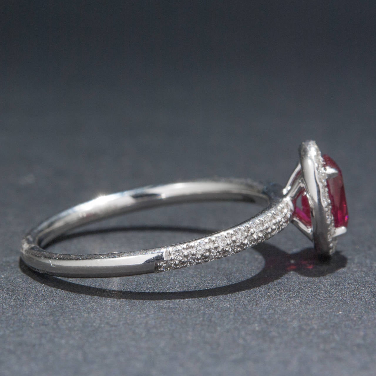 Contemporary .83 Carat Ruby and Diamond Ring For Sale