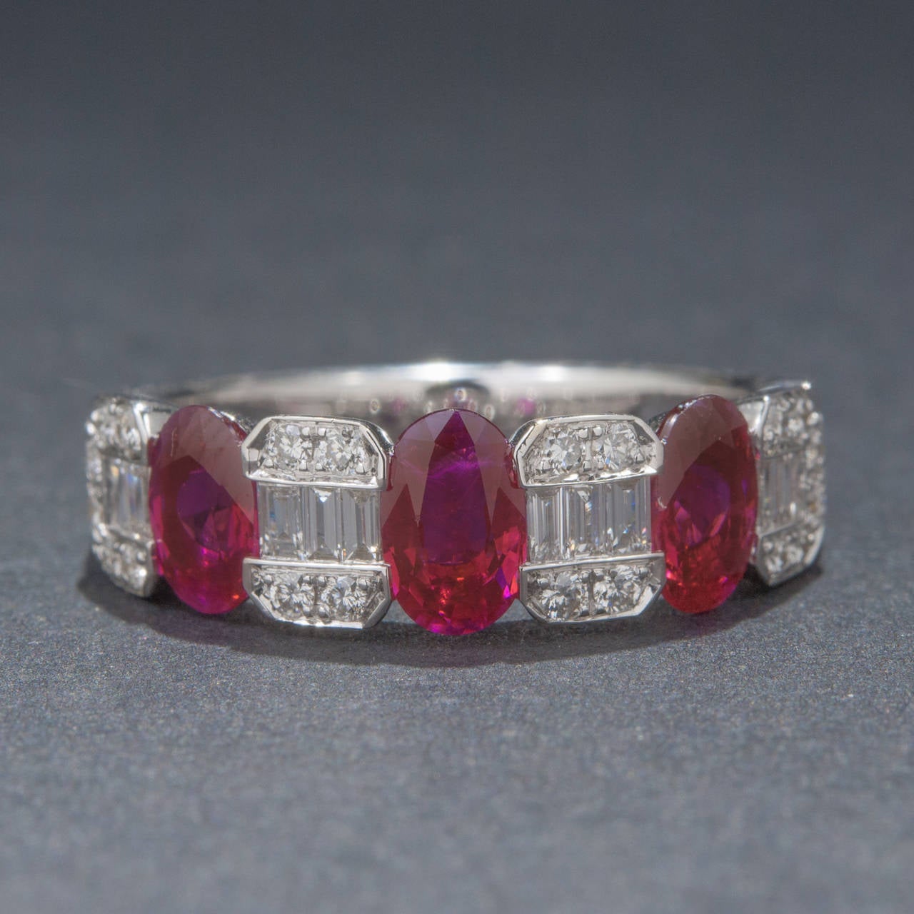 Contemporary Oval Ruby Diamond Band For Sale