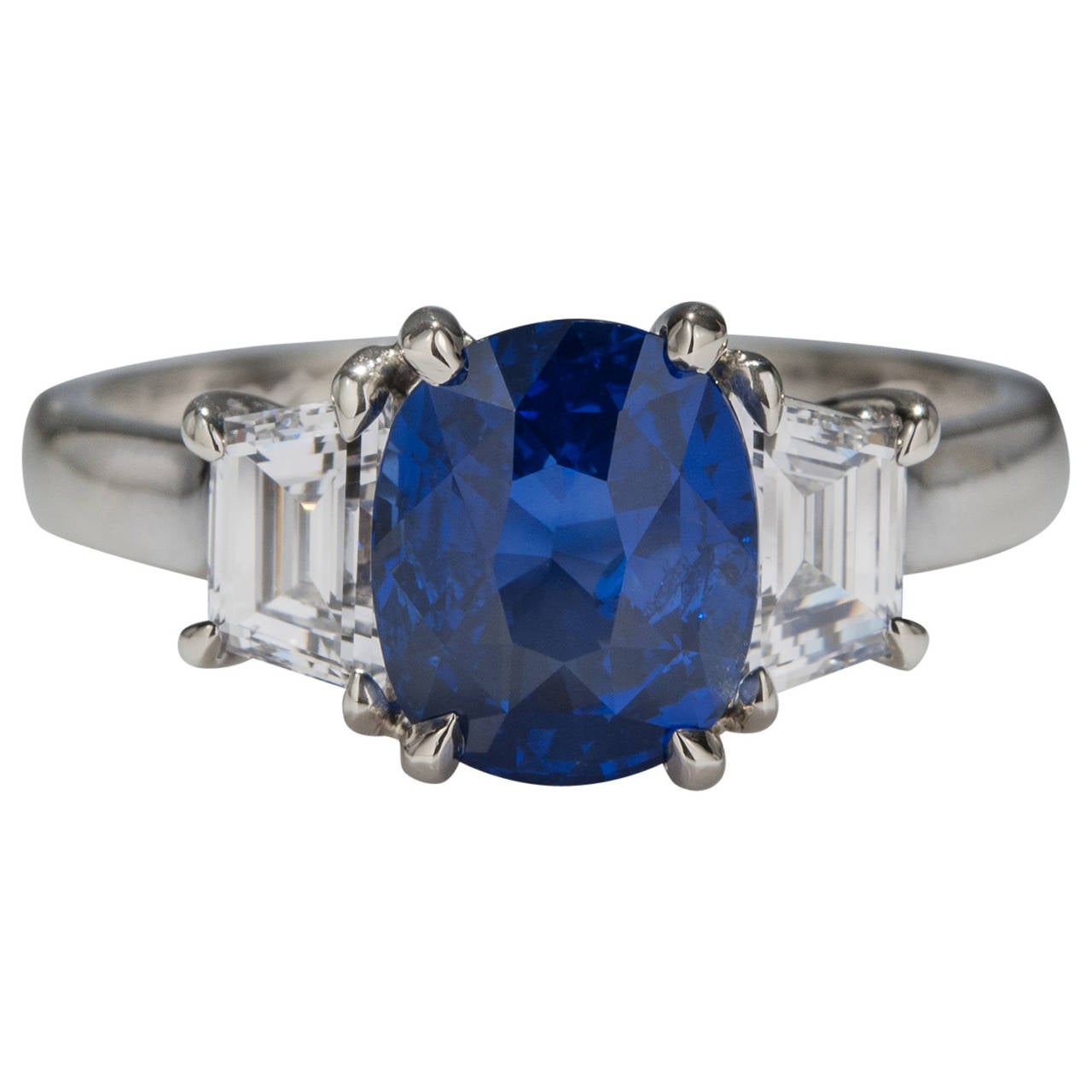 1960s 2.54 Carat Sapphire Diamond Ring For Sale