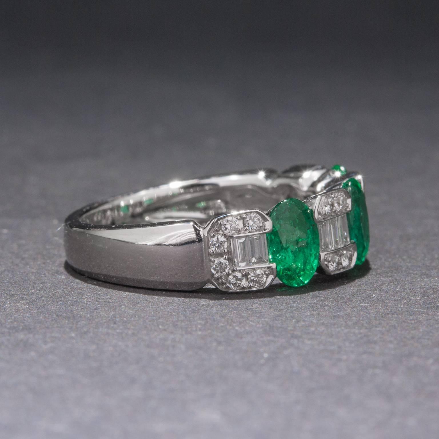 Contemporary Emerald and Diamond Half-Eternity Band For Sale