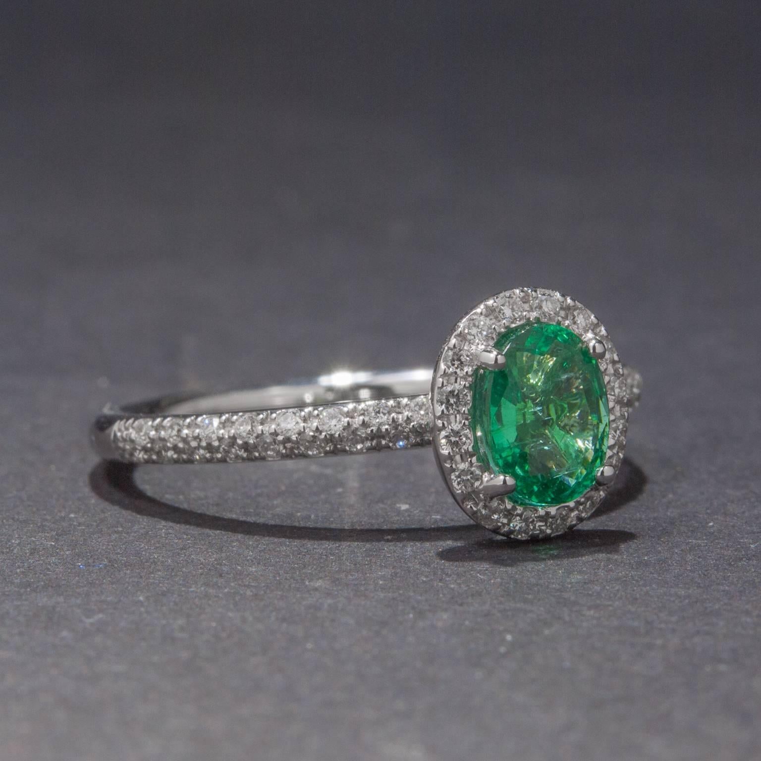 Women's .66 Carat Emerald and Diamond Ring For Sale