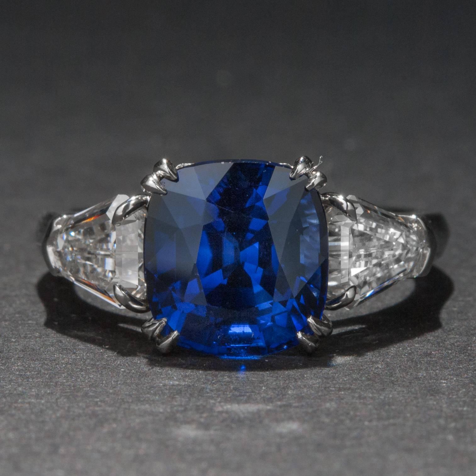 Women's 4.19 Carat Sapphire Diamond Platinum Engagement Ring