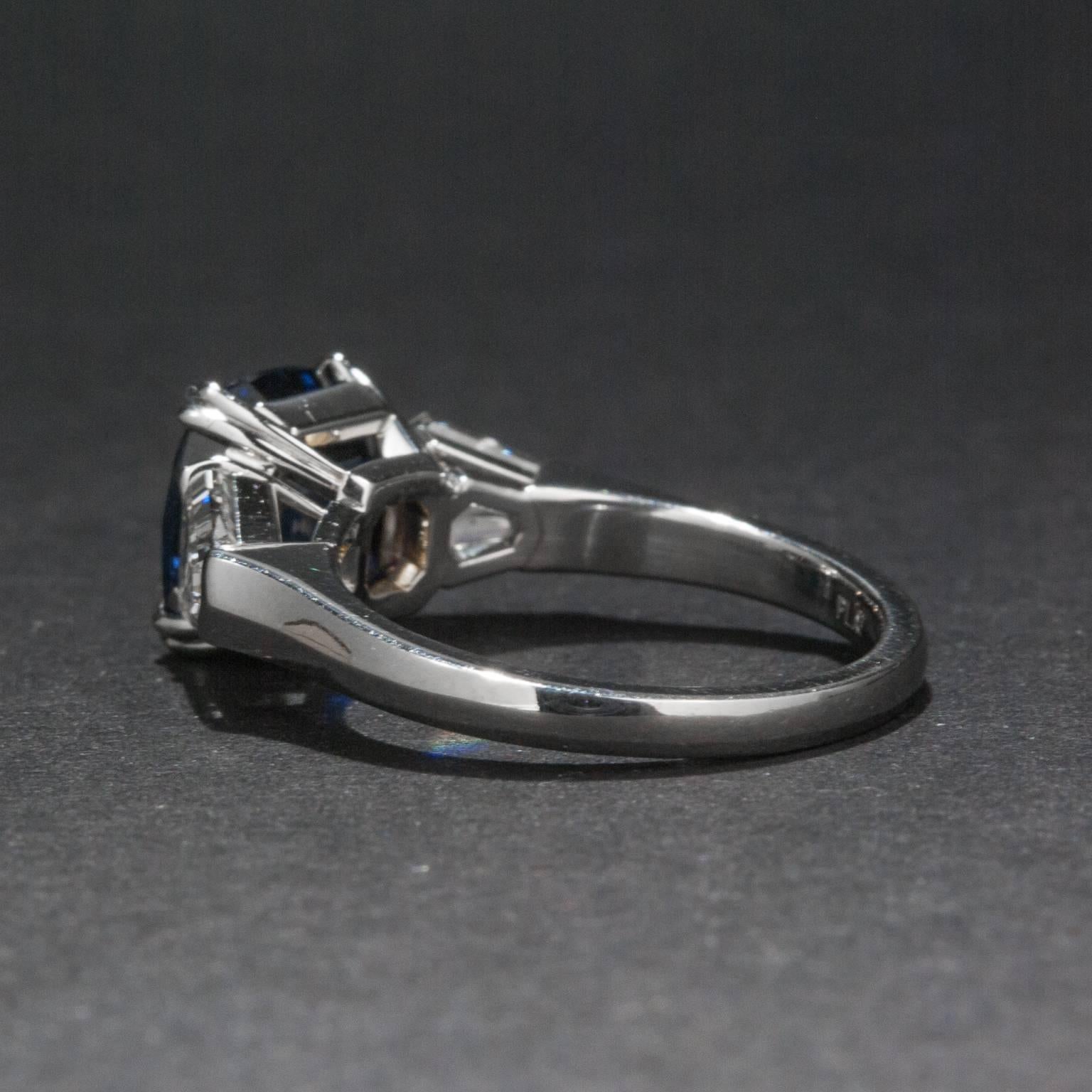 4.19 Carat Sapphire Diamond Platinum Engagement Ring In Excellent Condition In Carmel, CA