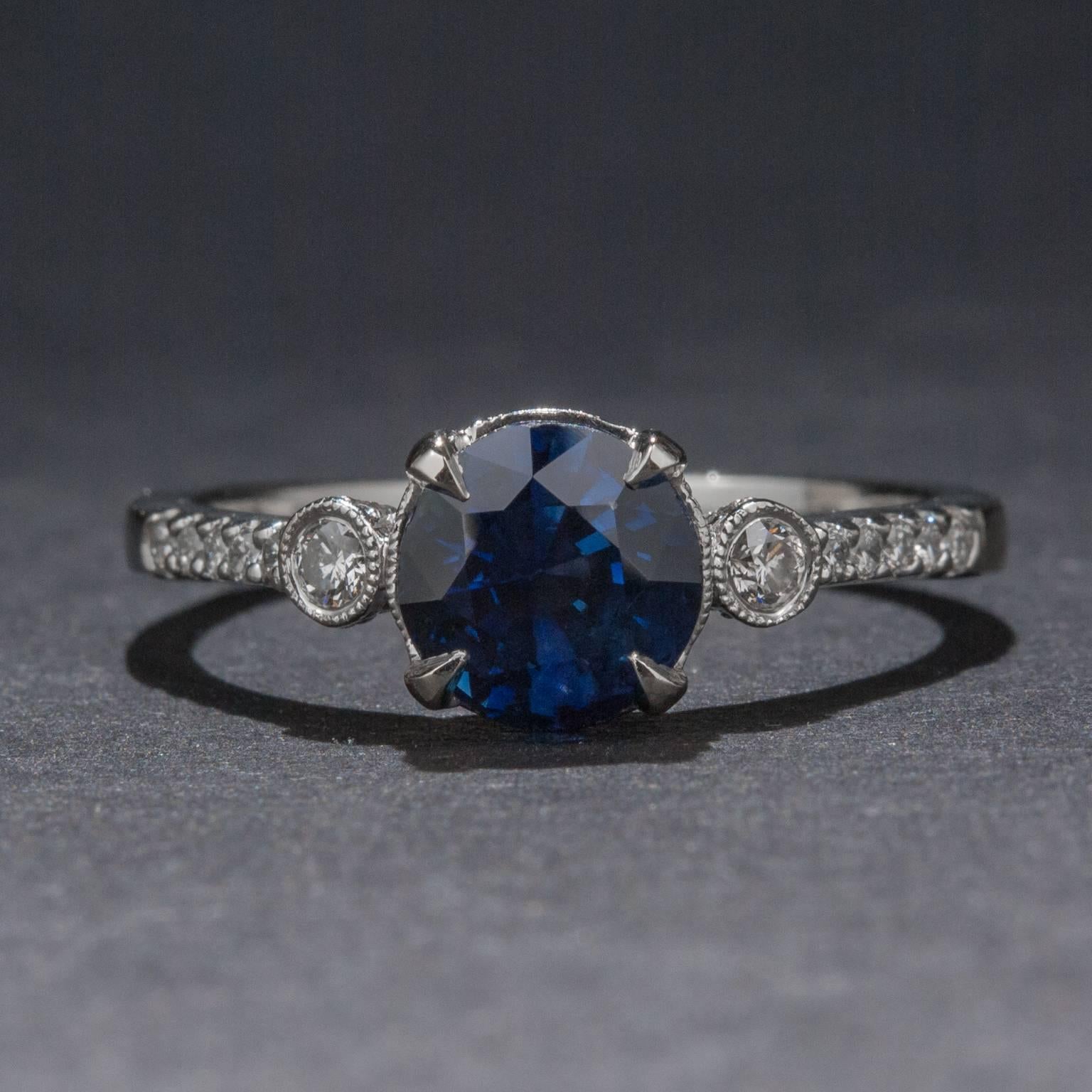 Women's Sapphire Diamond  White Gold Ring For Sale