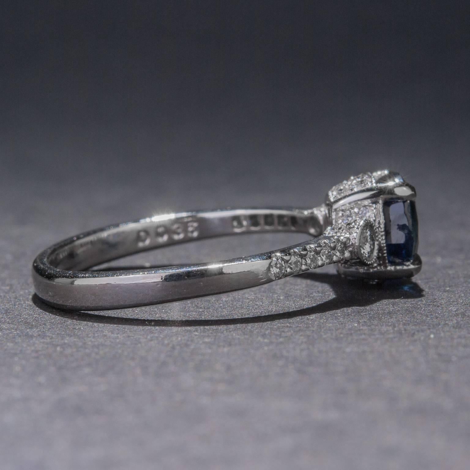 Contemporary Sapphire Diamond  White Gold Ring For Sale