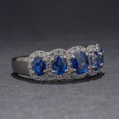 Five Stone Sapphire Diamond White Gold Ring