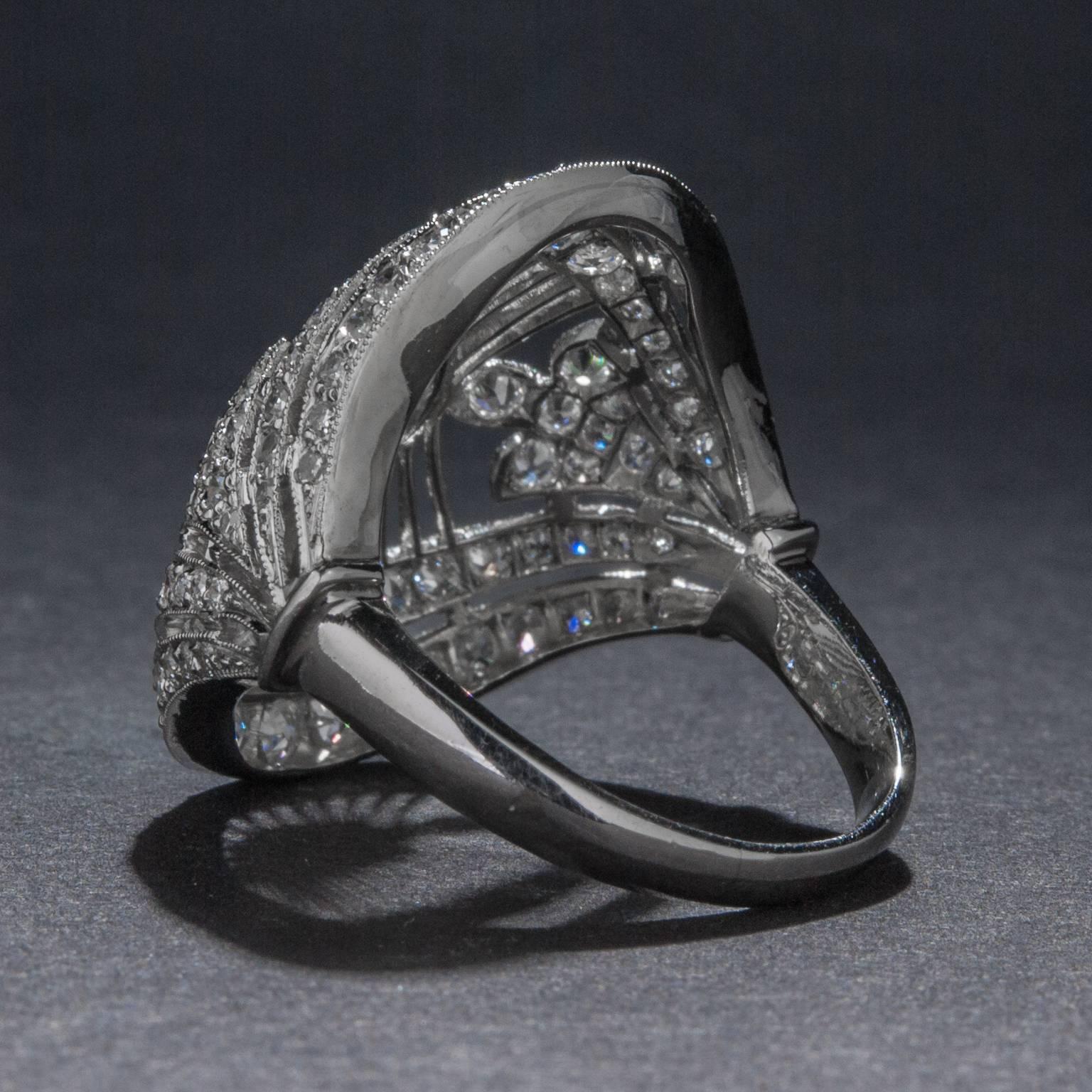 Diamond Platinum Plaque Ring In New Condition For Sale In Carmel, CA