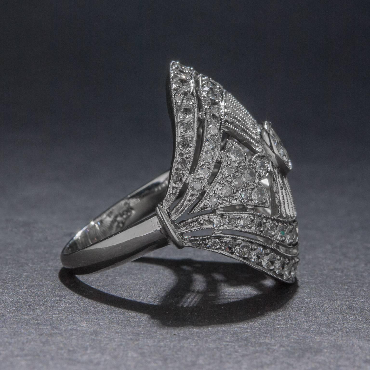 Art Deco Diamond Platinum Plaque Ring For Sale