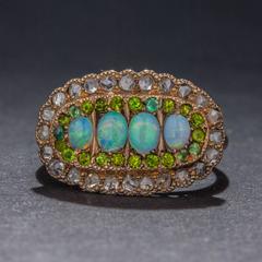 1890s Opal Garnet Diamond Gold Ring