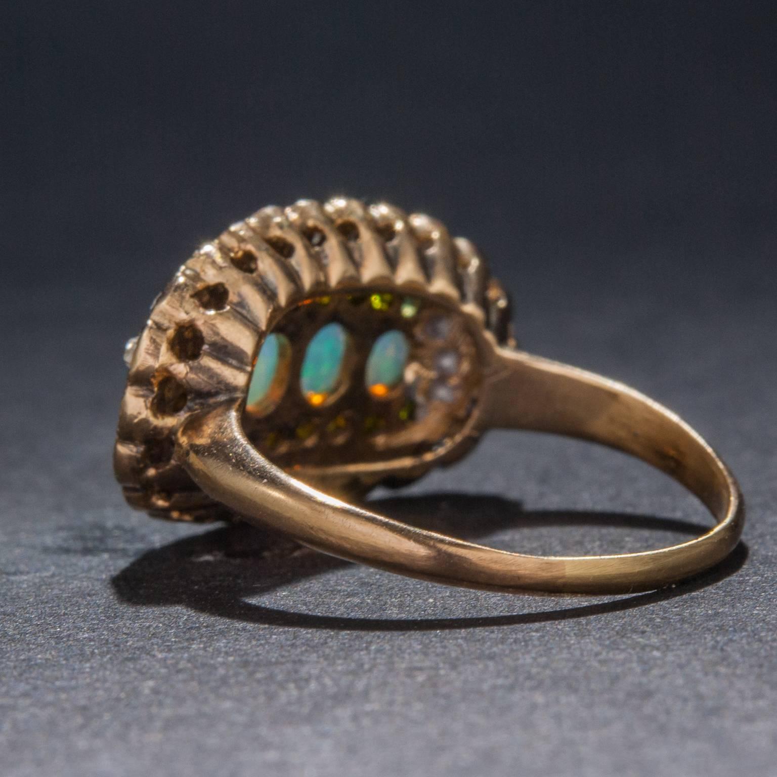 Women's 1890s Opal Garnet Diamond Gold Ring For Sale