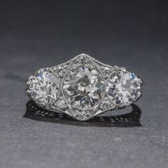 Art Deco Three-Stone Diamond Platinum Ring