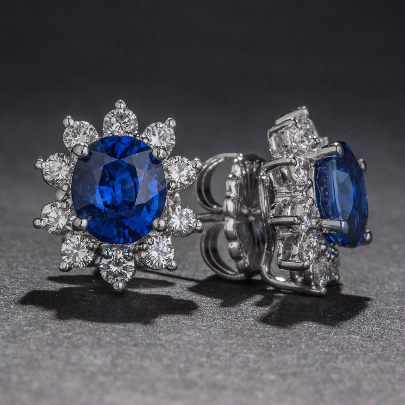 4.10 Carat Sapphire Diamond and Platinum Earrings In New Condition For Sale In Carmel, CA