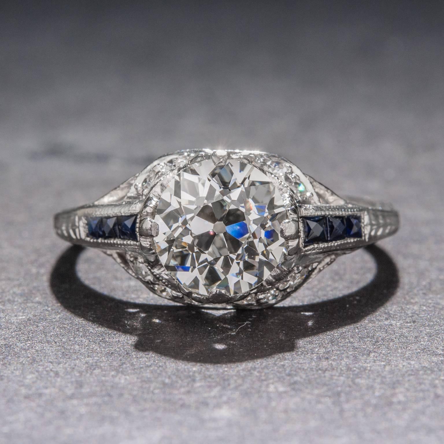 Women's 1.44 Carat Diamond Sapphire Platinum Ring For Sale