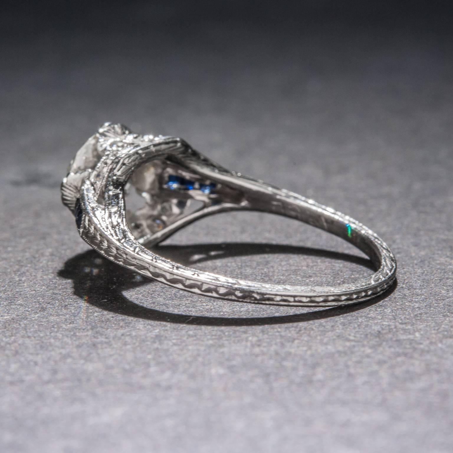 1.44 Carat Diamond Sapphire Platinum Ring In Excellent Condition For Sale In Carmel, CA