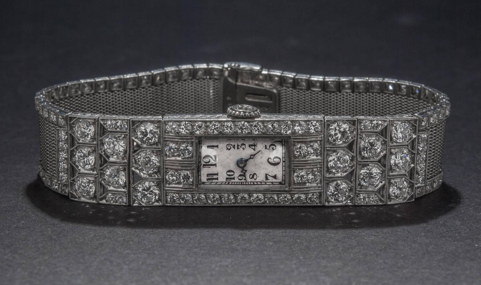 Art Deco Audemars Piguet lady's platinum diamond art Deco wristwatch For Sale