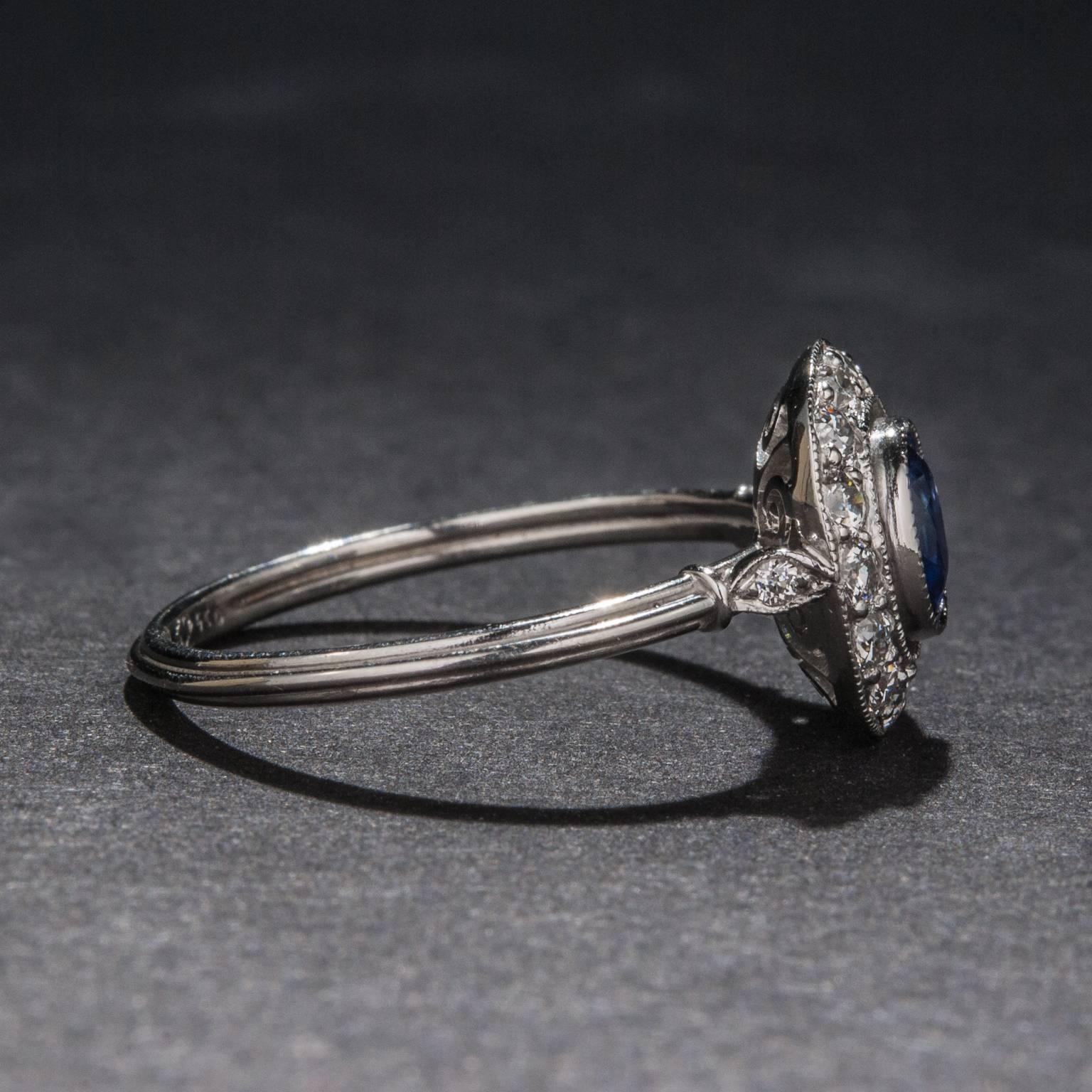 Art Deco .50 Carat Sapphire Diamond Platinum Ring For Sale