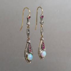 Opal, Ruby and Diamond Earrings
