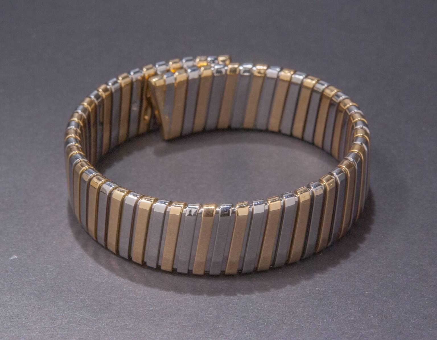 Modern Bulgari Two-Tone  Gold Flexible Bracelet For Sale