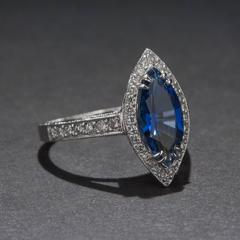 2.01 Carat Marquise Cut Sapphire and Diamond Ring