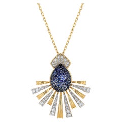TOKTAM 18k Yellow Gold Modern Kahkeshan Sky Diamond Blue Sapphire Necklace