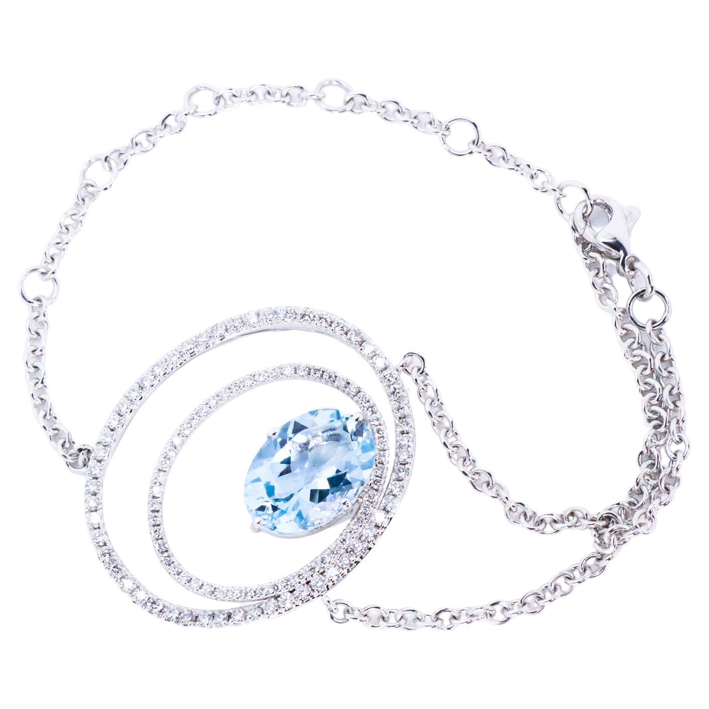 Beatrice Barzaghi 5 carat Aquamarine Diamond  Gold Unique Clasp Cosmic Bracelet  For Sale