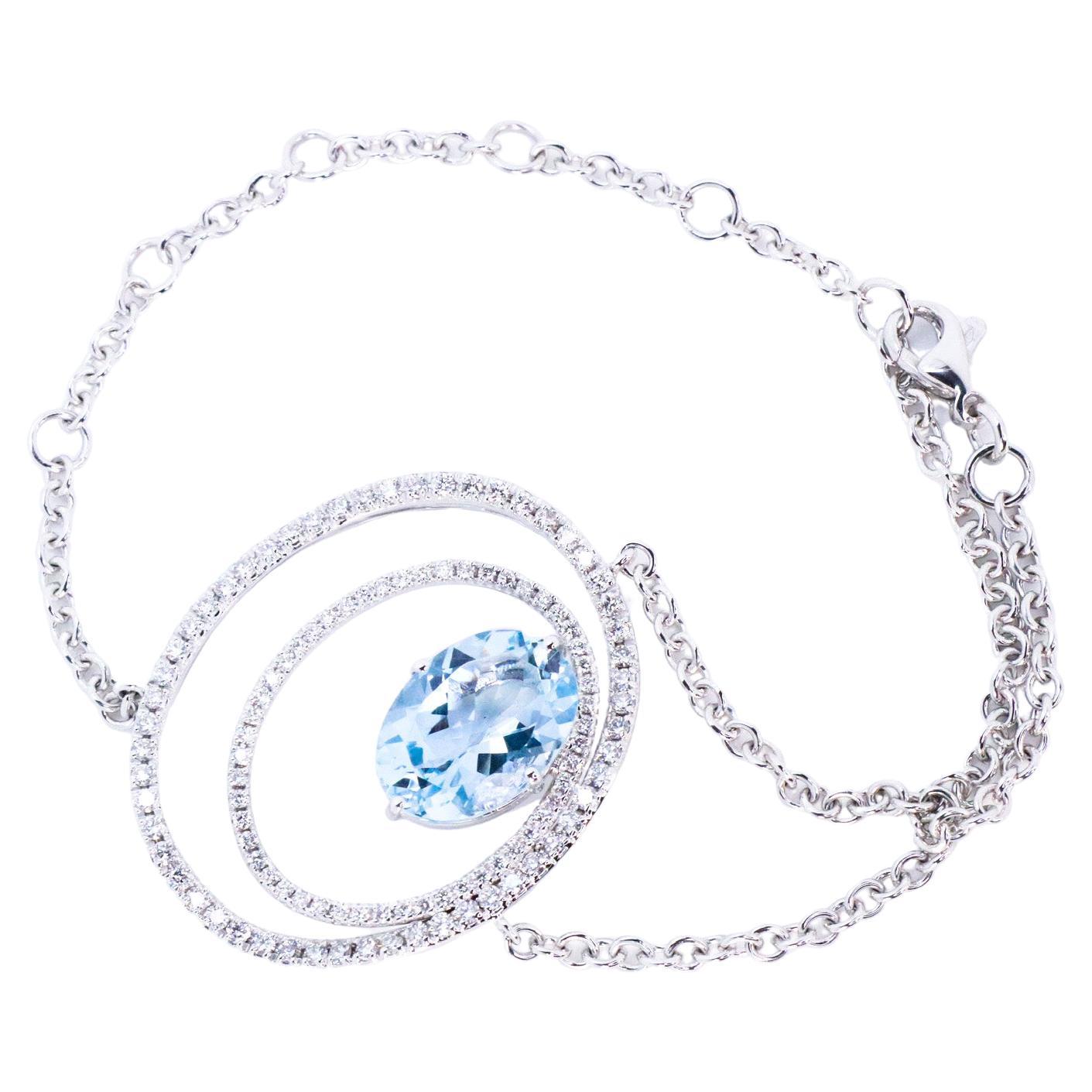 Beatrice Barzaghi 5 carat Aquamarine Diamond  Gold Unique Clasp Cosmic Bracelet