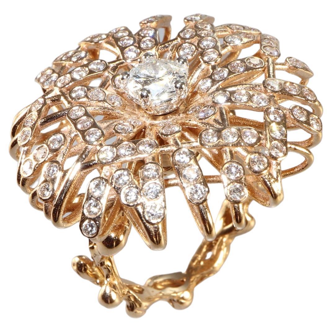 1.77 cts total Diamonds Made in Italy Rotating Head Essence Gold Engagement Ring For Sale