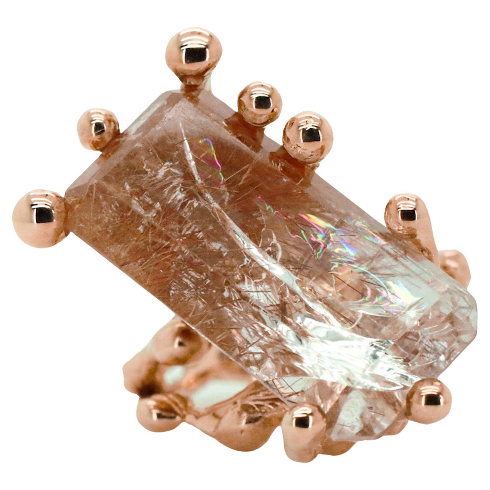 18K Rose Gold Made in Italy Unique Inclusion Rutilated Quartz Grounding Cocktail Ring.
Unlock Your Divine Potential with the Liliana ring. 
Gems and metal are energetically cleansed to emit their best vibrations.
One of a kind Liliana ring is made