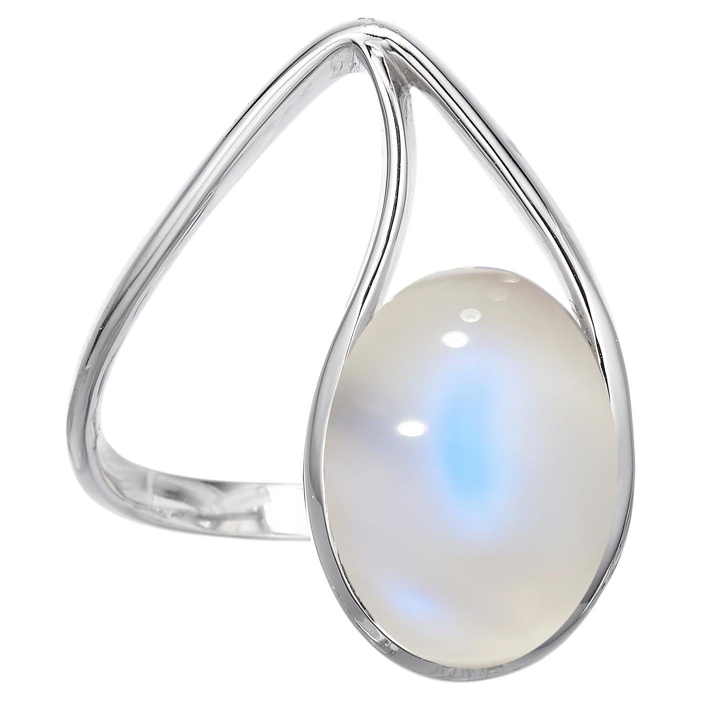 Labradorite Made in Italy Cosmic Innovatively Worn White Gold Cocktail Ring