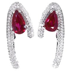 4 cts No Heat Ruby Diamond 18Kt Gold Innovative Clasp Empowering Bold Earrings