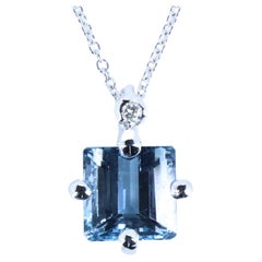Used One Off Top Quality Aquamarine Diamond 18K Gold Made in Italy Grounding Pendant