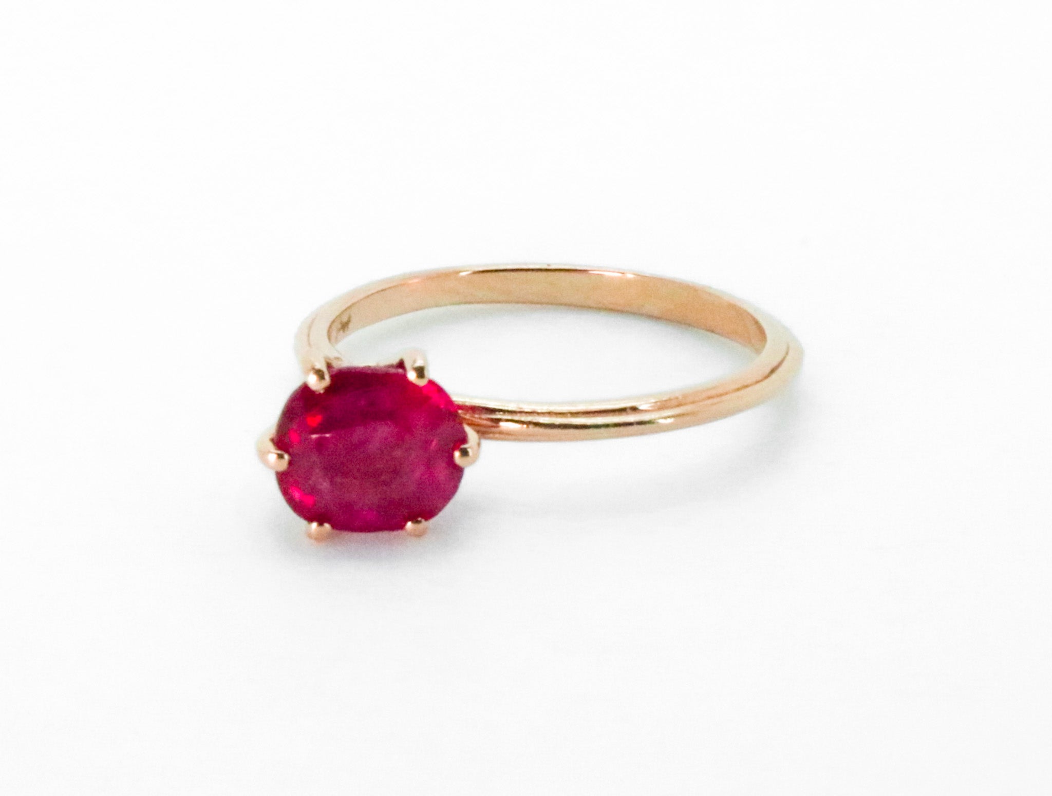 Women's or Men's 2.32 cts Burma Ruby 18k Rose Gold Stackable Asymmetrical Cosmic Design Ring For Sale