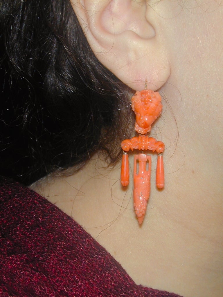 Antique Coral Cameo Earrings 4