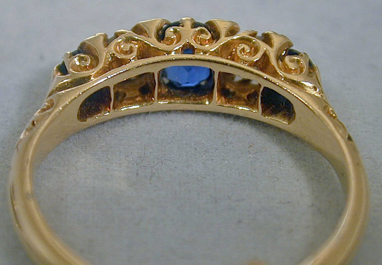 Antique Cushion Cut Antique Sapphire Diamond Gold Five-Stone Ring